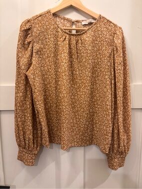 LOFT Mustard Floral Puff-Sleeve Blouse